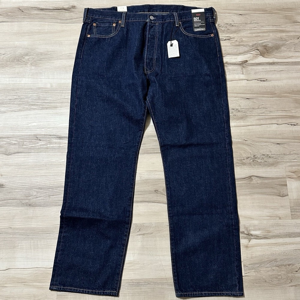 Levis 501 Jeans Mens 40x32 Blue Dark Wash Stretch‎ Button Fly Straight Leg